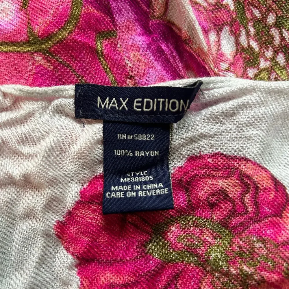 Scarf Max Edition Cream Pink Floral Rayon Coquette Boho Long Scarf Cottage core